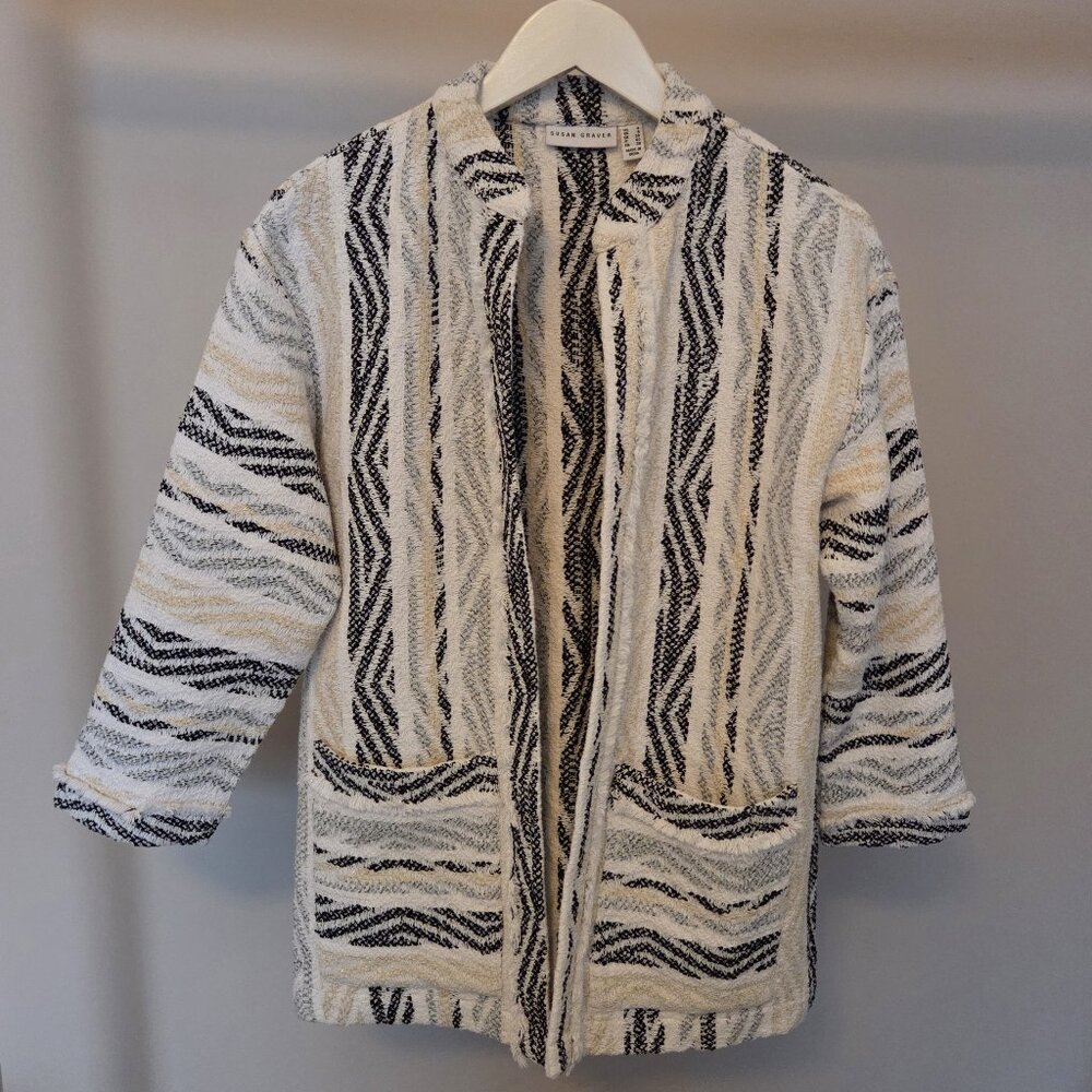 Susan Graver White Black Gold Jacquard Tweed Blazer Jacket